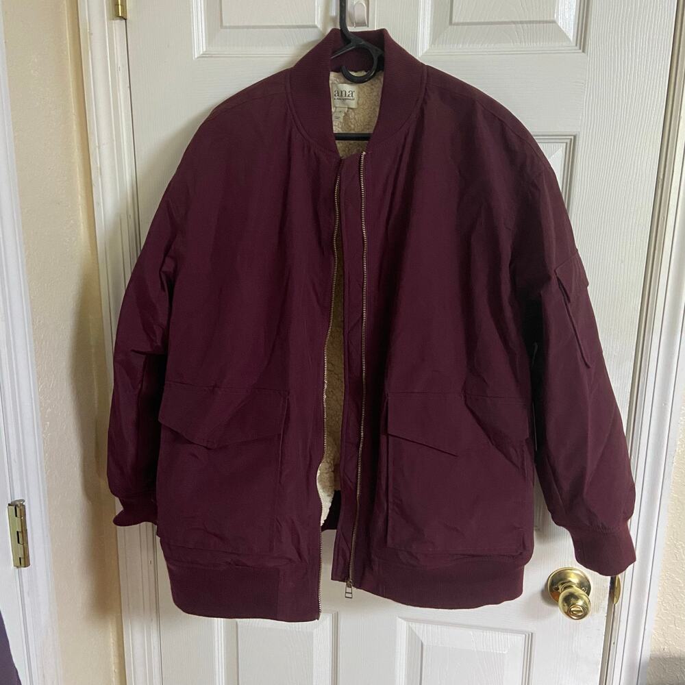 a.n.a Midweight Sherpa Lined Bomber Jacket in Port Wine, Sz S -- NWT - Picture 11 of 11